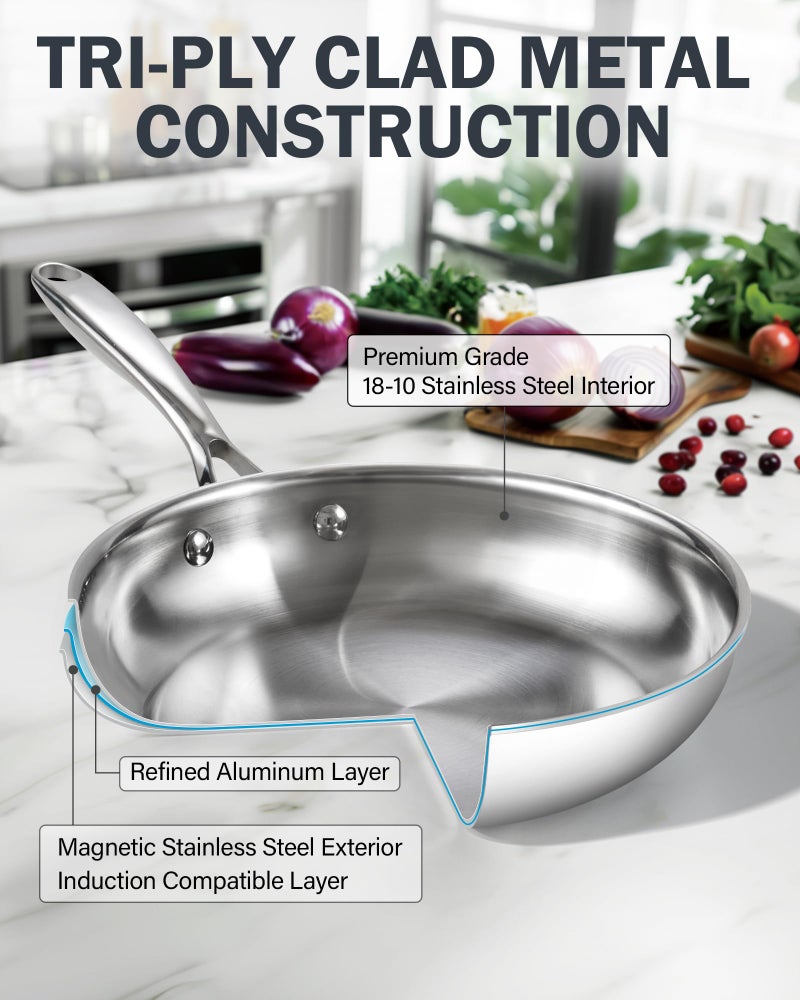 Cooks Standard Stainless Steel Frying Pan 12 Inch, Multi-Ply Full Clad Wok Stir-Fry Cooking Skillet Pans with Dome Lid, Stay-Cool Handle, Dishwasher Safe, Oven Safe 500Â°F, Silver - Image 4